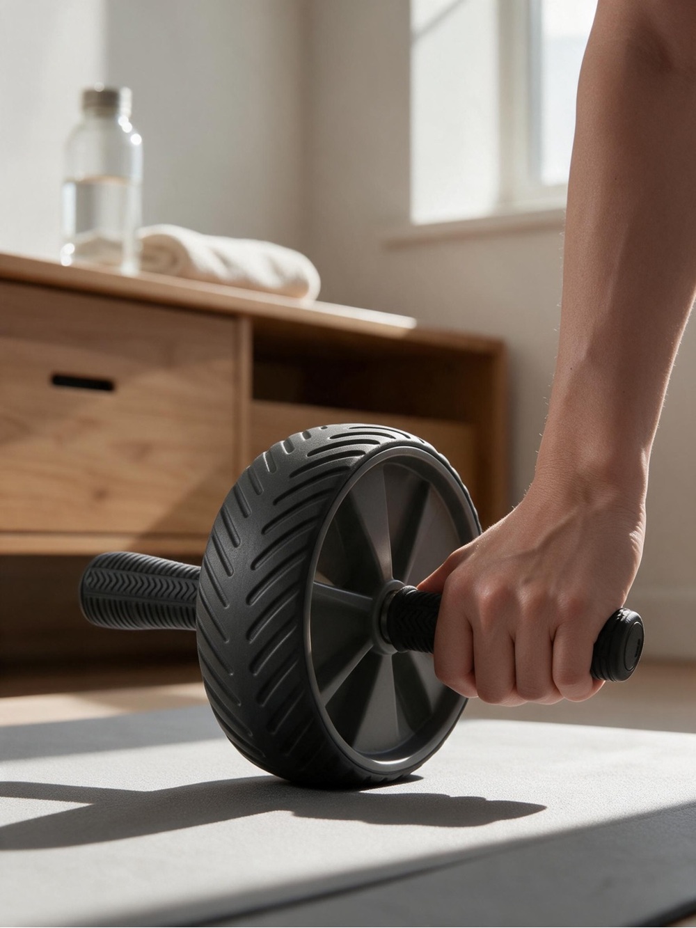 Black Ab Wheel Roller with Textured Grip